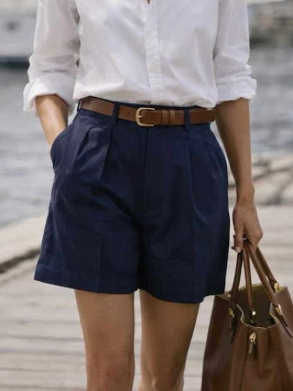 Vintage Polo by Ralph Lauren Navy Pleated Cotton Bermuda Shorts